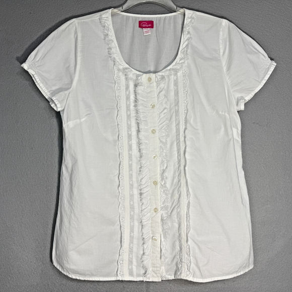 Coppagallo Womens Peasant Ruffle Button Front Top Size L Cottagecore Minimalist - Picture 1 of 7